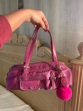 Baby Phat Fuchsia Shoulder Bag with Heart Pom Pom Charm
